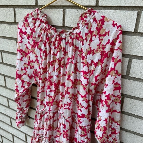 Barefoot Blonde Palm Beach Leilani Dress Pink White Floral Boho Tiered Rayon XS - Picture 12 of 15